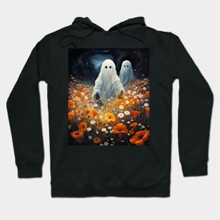 Two Ghosts In Flower Field Spooky Cute Halloween Art Ghost Hoodie